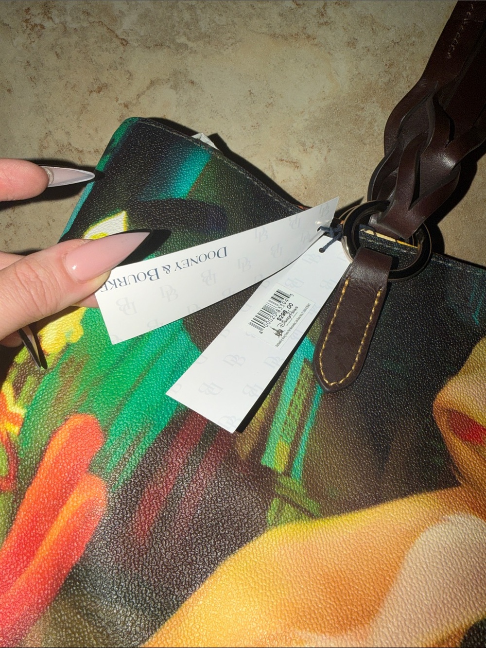 Dooney & Bourke Brown Multi-Color Lady & The Tramp Print Tote nwt - Picture 2 of 4